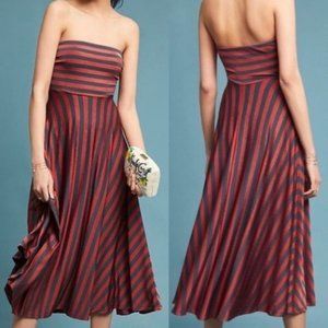 Anthropologie Maeve Penny Strapless Striped Tube Midi Dress